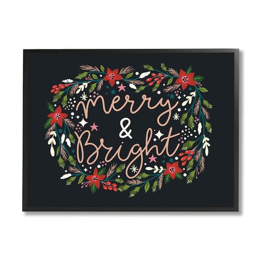 Stupell Industries Merry & Bright Poinsettia Wreath Framed Giclee Art